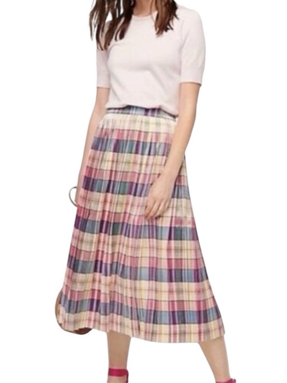 J. Crew midi plaid pleated flowy shimmer skirt 4